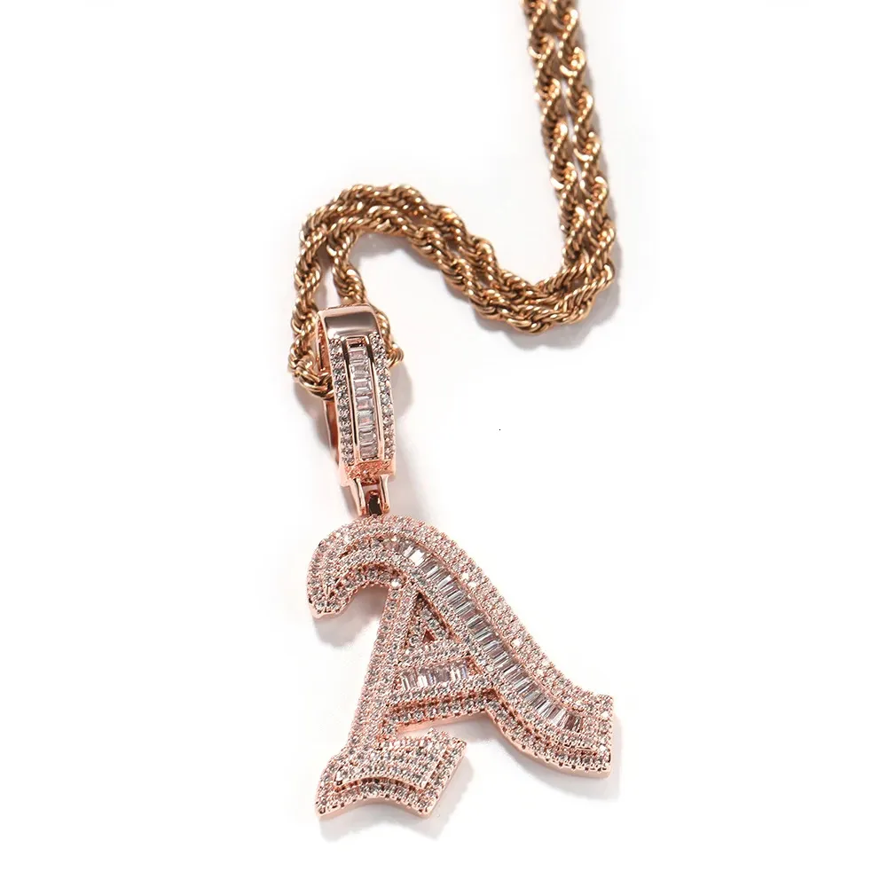 Gothic Initial Letter A Z Pendant With Iced Out Cubic From