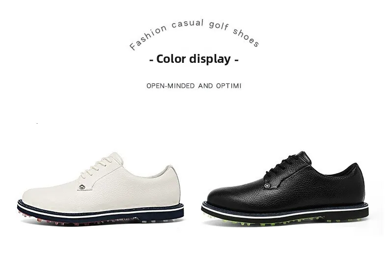 Professional Waterproof Leather Golf Shoes For Men White_voghion.com