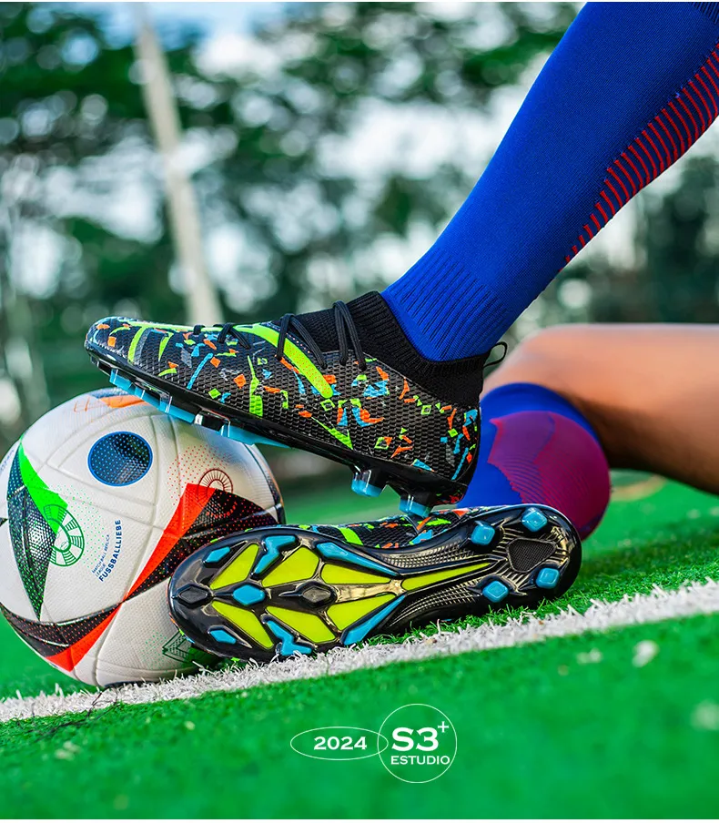 Mens Pink Green Firm Ground Soccer Cleats Breathable Knit For Professional Football Training_vogvips.com
