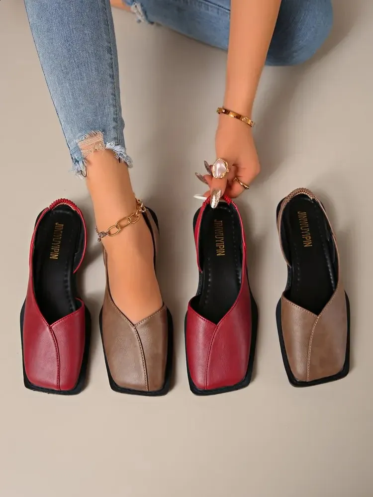 Women's Square Toe Low Heel Sandals Comfortable Summer Footwear_voghion.com