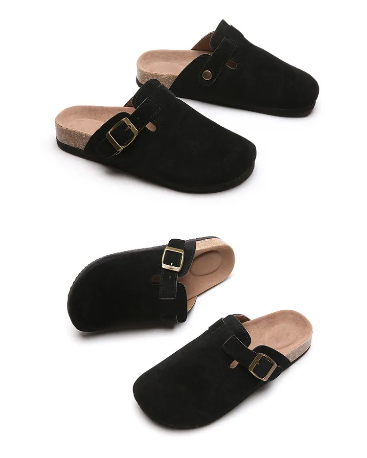 Womens Multi Colour Suede Clog Slippers With Adjustable Buckle_voghion.com