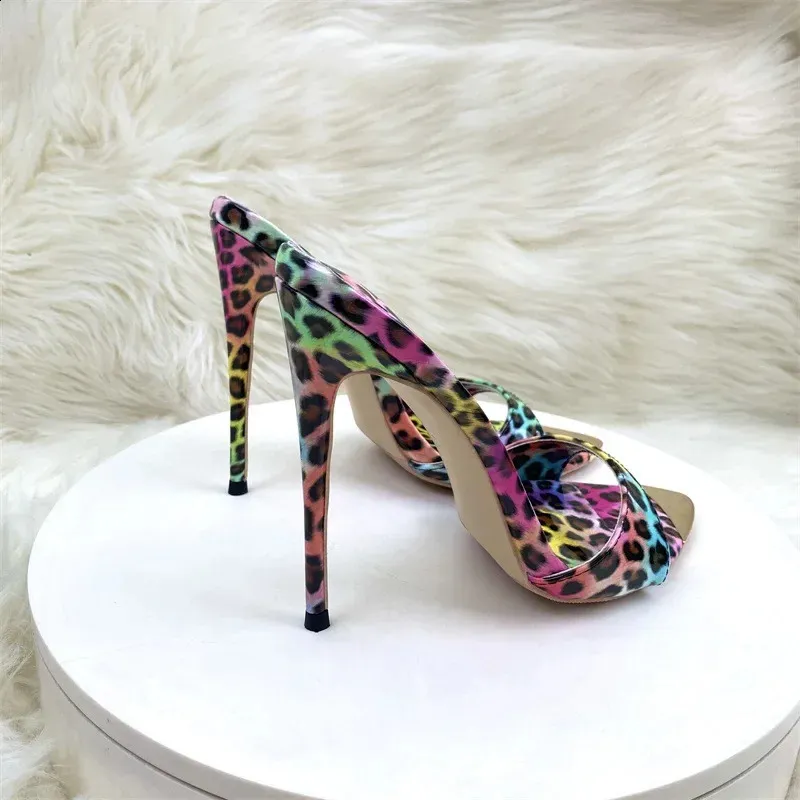 Colour Leopard Print Heeled Slippers For Women With Thin Pointed Exposed Toes High Heels 12cm Sexy Sandals 260528_voghion.com