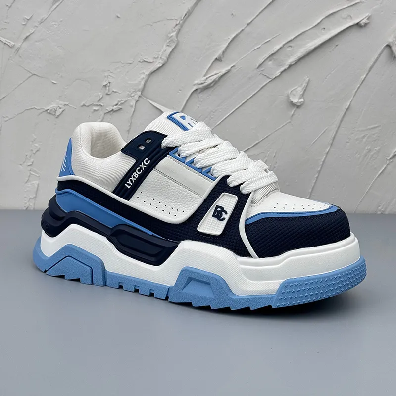 Men Black White Chunky Platform Sneakers For Fitness Training_voghion.com