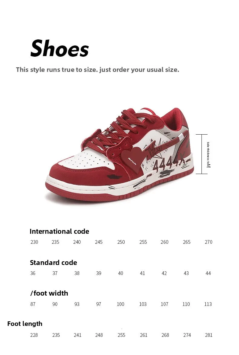 Unisex Red White Heart Graffiti Skate Sneakers Leather Upper For Street Style Daily Walking_vogvips.com