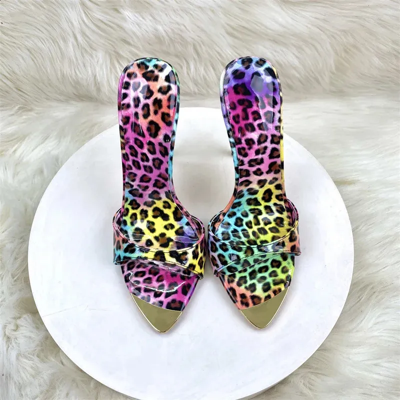 Women's Leopard Print Heeled Sandals Pointed Toe Stiletto Shoes_voghion.com