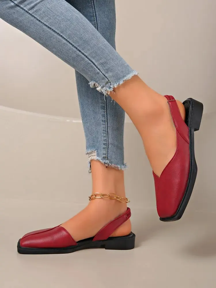 Women's Square Toe Low Heel Sandals Comfortable Summer Footwear_voghion.com