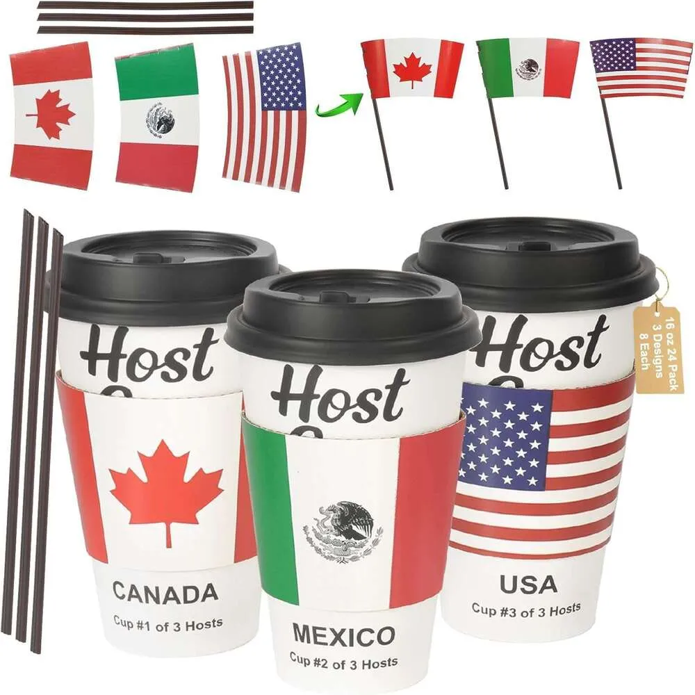 70% OFF Cheersleeve 24‑Set Soccer Host Cups – 16 oz Disposable Party Cups with Lids, Straws & Flag Sleeves