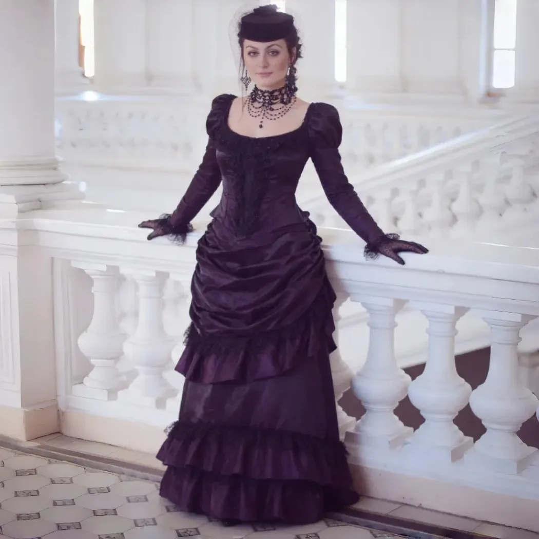 bustle prom dress Beaded Gothic Victorian Gown With Train Vampire Ball Masquerade Halloween Black Evening Bridal Steampunk Goth 19th Century Line/Princess Neckline How to Bustle a Prom