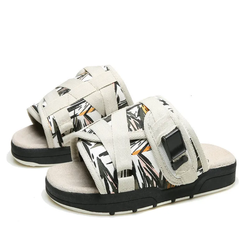 Unisex Multi Colour Printed Slide Sandals With Adjustable Buckle_voghion.com