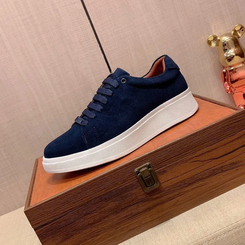 Herren Navyblaue Wildleder Plateauschuhe Schnürschuhe Freizeit_voghion.com