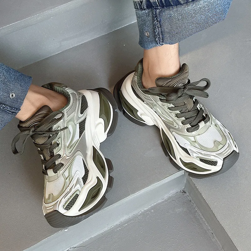 Unisex Beige White Chunky Dad Sneakers Breathable Mesh Upper Non Slip Thick Sole For Street Style Daily Walking_voghion.com