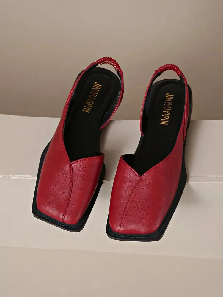 Women's Square Toe Low Heel Sandals Comfortable Summer Footwear_voghion.com