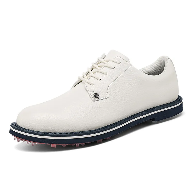 Professional Waterproof Leather Golf Shoes For Men White_voghion.com
