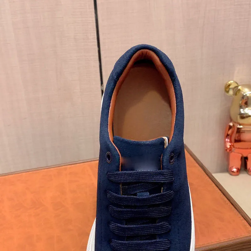 Herren Navyblaue Wildleder Plateauschuhe Schnürschuhe Freizeit_voghion.com