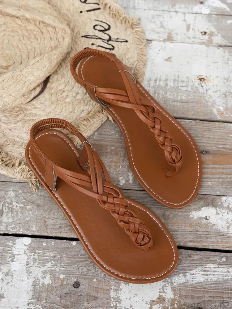 Comfortable Flat Sandals For Women Solid Colour Summer Shoes_voghion.com