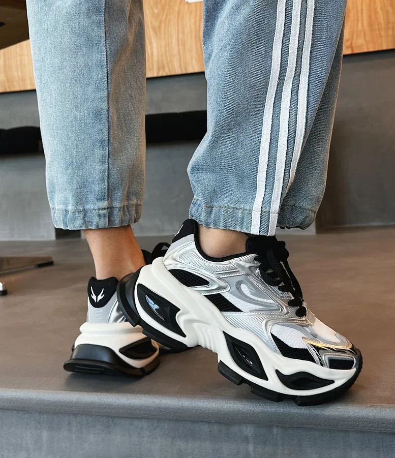 Beige White Chunky Dad Sneakers Breathable Mesh Walking Shoes_voghion.com