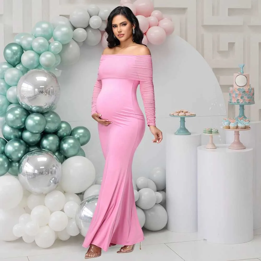 women's light pink off the shoulder dress for pregnant Luxe Knit in | Maternity Dresses The PinkBlush Pink Off Shoulder Wrap Maternity Photoshoot Gown/Dress is perfectly bump Light Pink Ruffle Off Shoulder