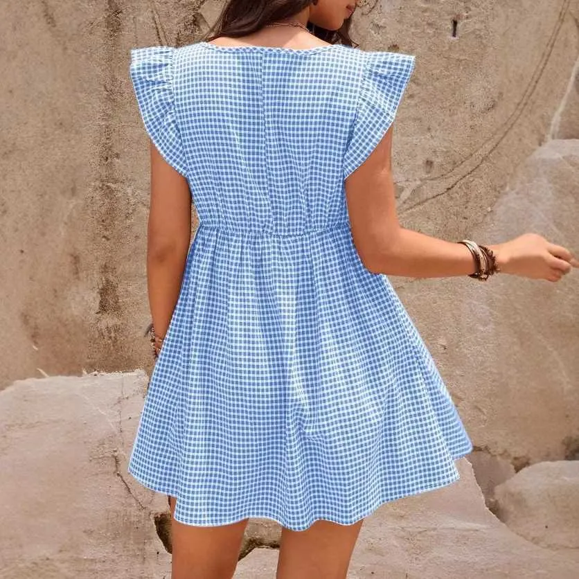 Plaid Maternity Blue Gingham Dress Loose Fit, Short... From Nostalgie, Rs.303.44