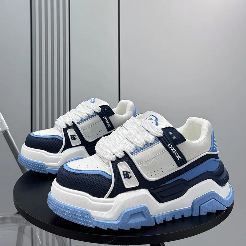 Men Black White Chunky Platform Sneakers For Fitness Training_voghion.com