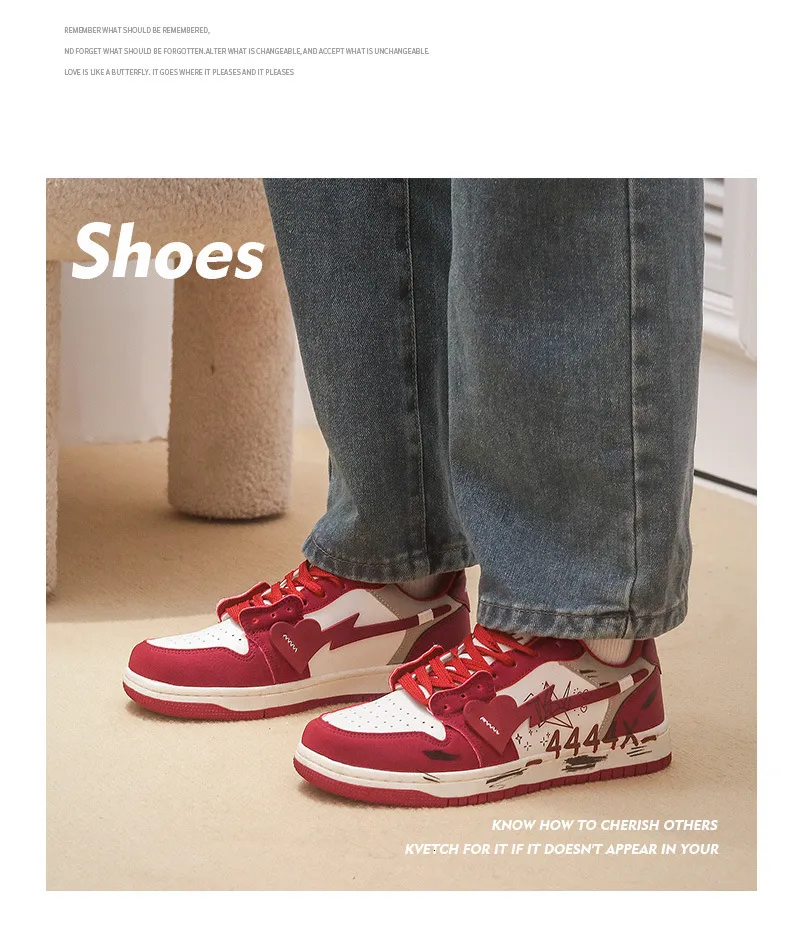 Unisex Red White Heart Graffiti Skate Sneakers Leather Upper For Street Style Daily Walking_vogvips.com