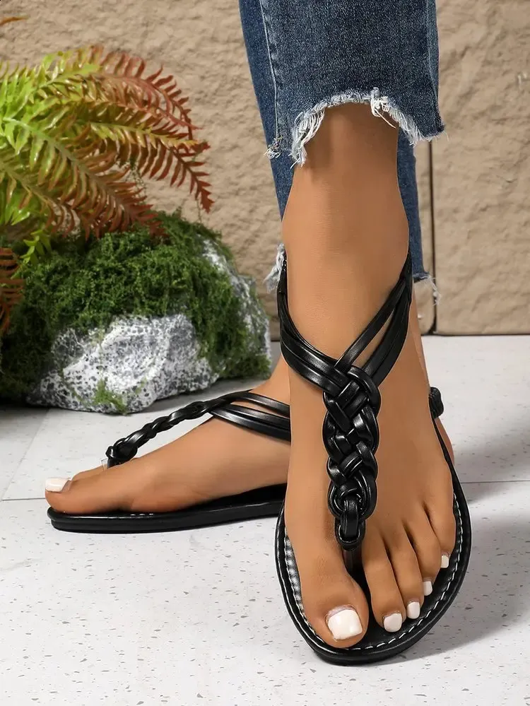 Comfortable Flat Sandals For Women Solid Colour Summer Shoes_voghion.com