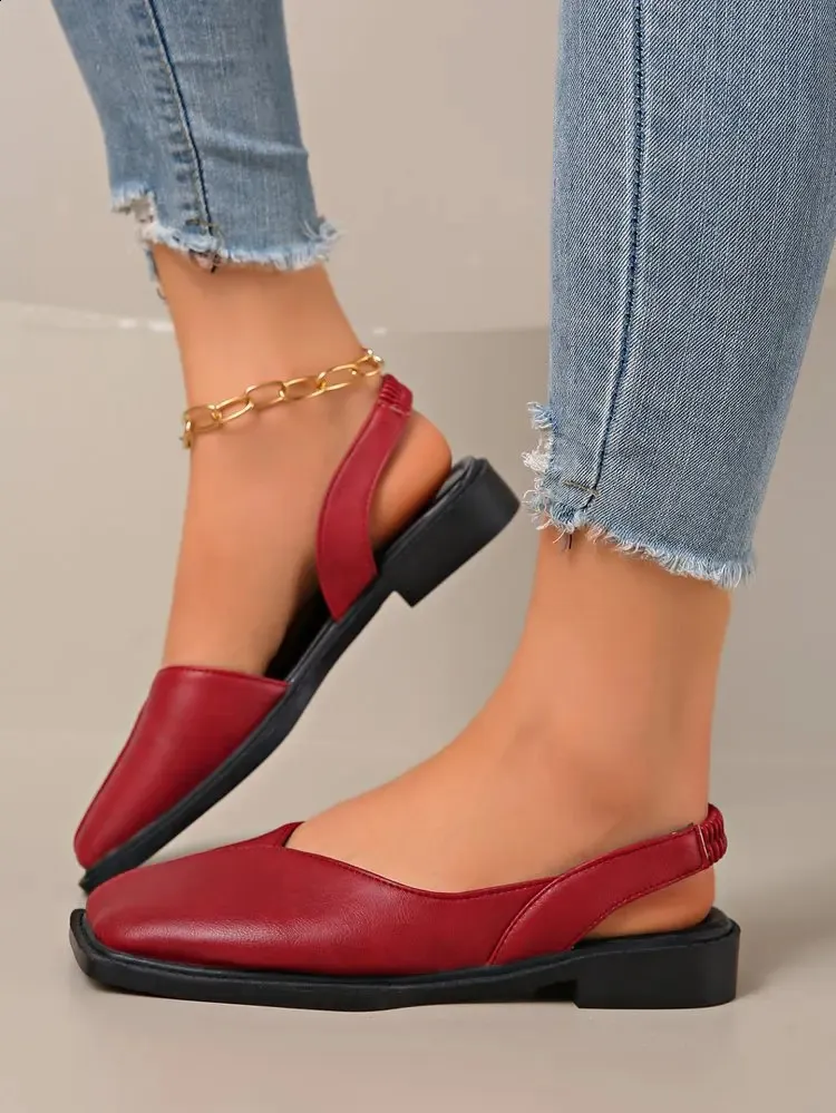 Women's Square Toe Low Heel Sandals Comfortable Summer Footwear_voghion.com