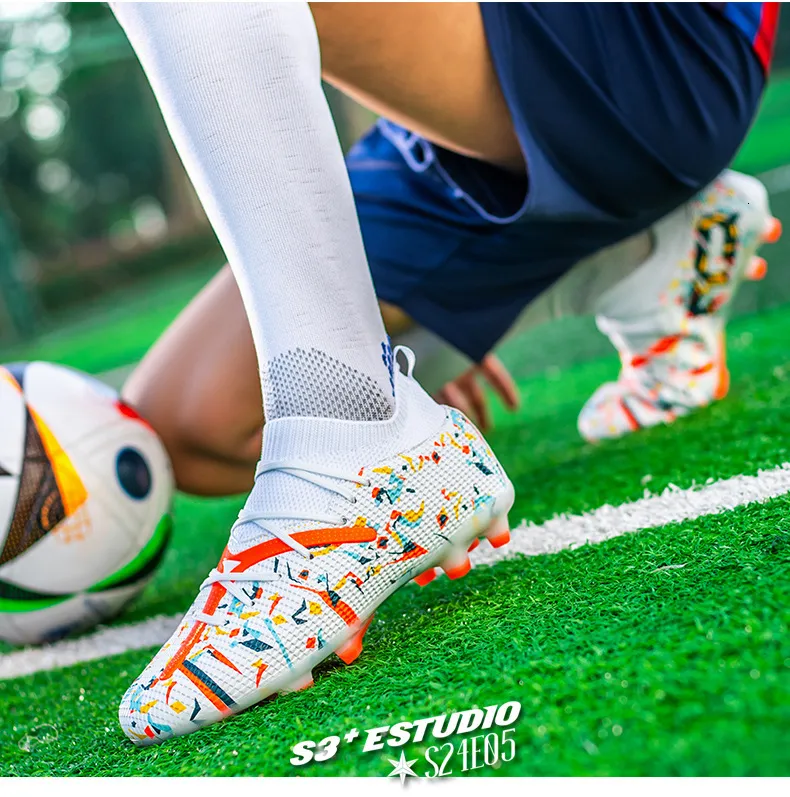 Mens Pink Green Firm Ground Soccer Cleats Breathable Knit For Professional Football Training_vogvips.com