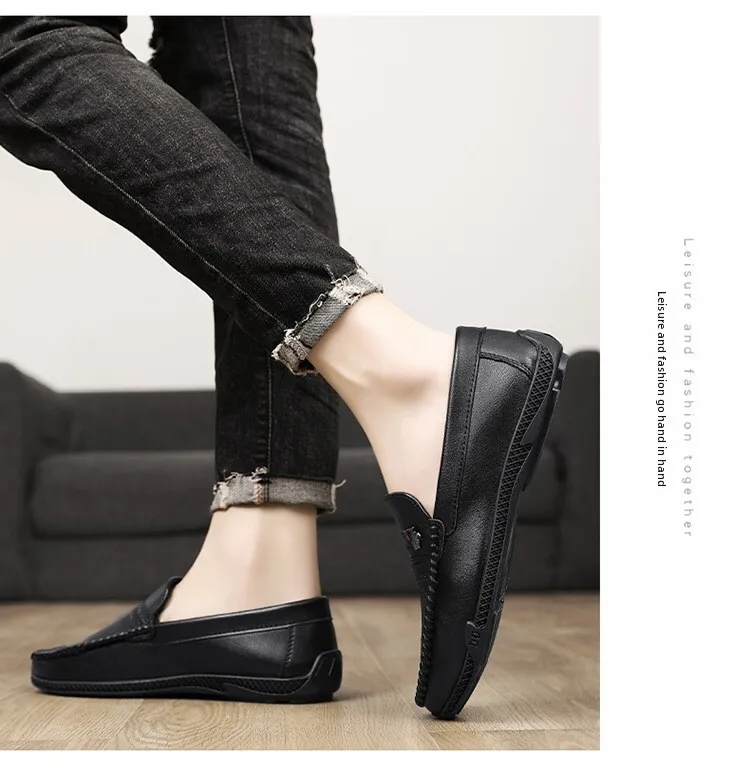 Schwarze Herren Slipper Aus Leder Für Büro Und Alltag_voghion.com