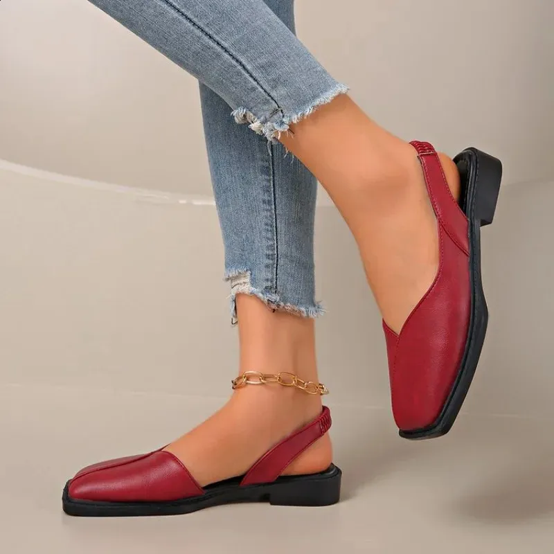 Women Summer Rear Hollow Shallow Square Head Low Heel Shoes Fashionab Comfortable Sandals 260528_voghion.com