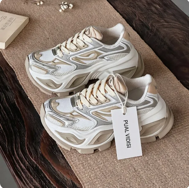 Unisex Beige White Chunky Dad Sneakers Breathable Mesh Upper Non Slip Thick Sole For Street Style Daily Walking_voghion.com