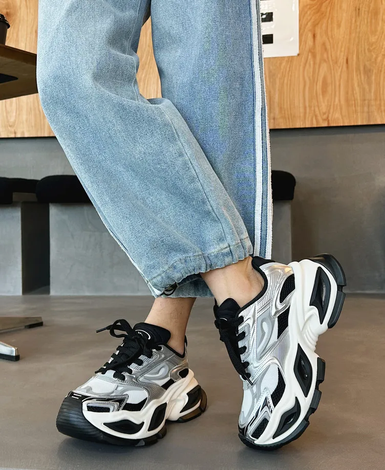 Beige White Chunky Dad Sneakers Breathable Mesh Walking Shoes_voghion.com