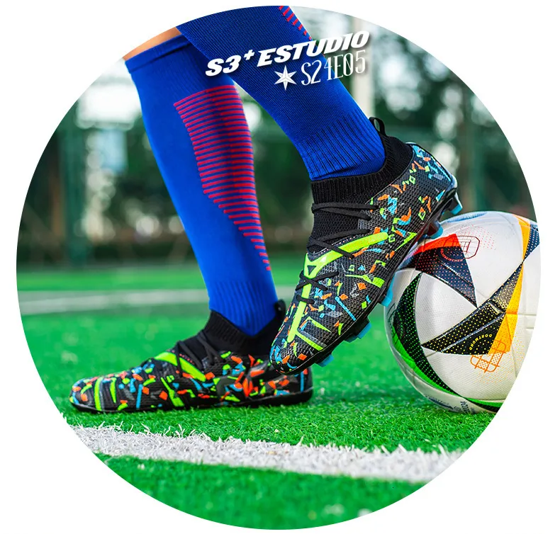 Mens Pink Green Firm Ground Soccer Cleats Breathable Knit For Professional Football Training_vogvips.com