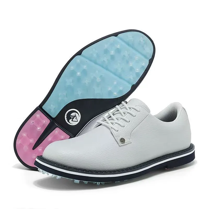 Mens Professional Leather Golf Shoes Waterproof White Performance_voghion.com