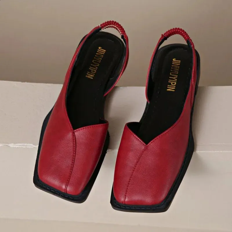 Women Summer Rear Hollow Shallow Square Head Low Heel Shoes Fashionab Comfortable Sandals 260528_voghion.com