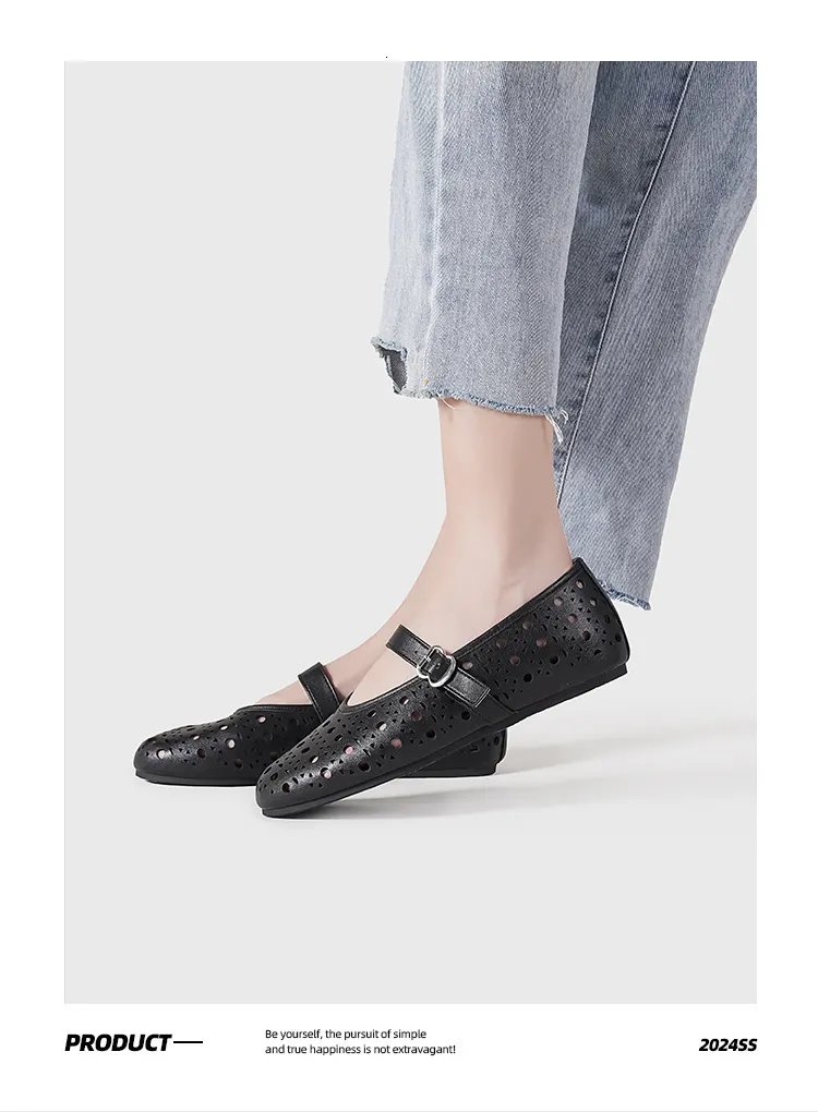 Womens Black White Blue Cut Out Mary Jane Flats Breathable For Summer Casual Daily Wear Daily Outfit_vogvips.com