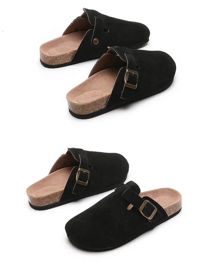 Womens Multi Colour Suede Clog Slippers With Adjustable Buckle_voghion.com