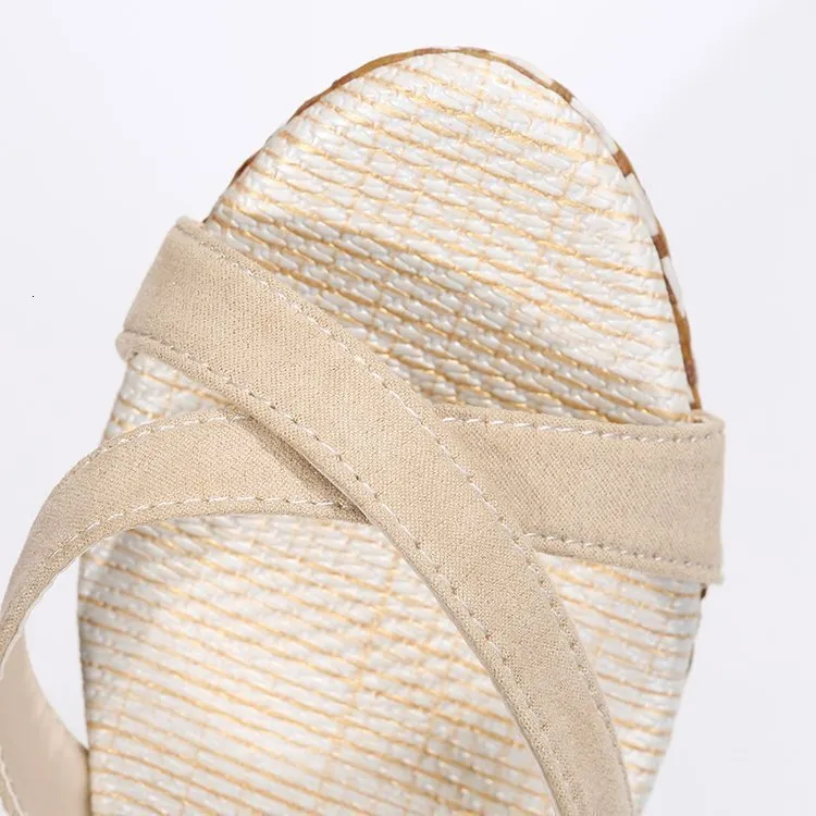 Women's Beige Espadrille Wedge Sandals With Ankle Strap For Summer_voghion.com