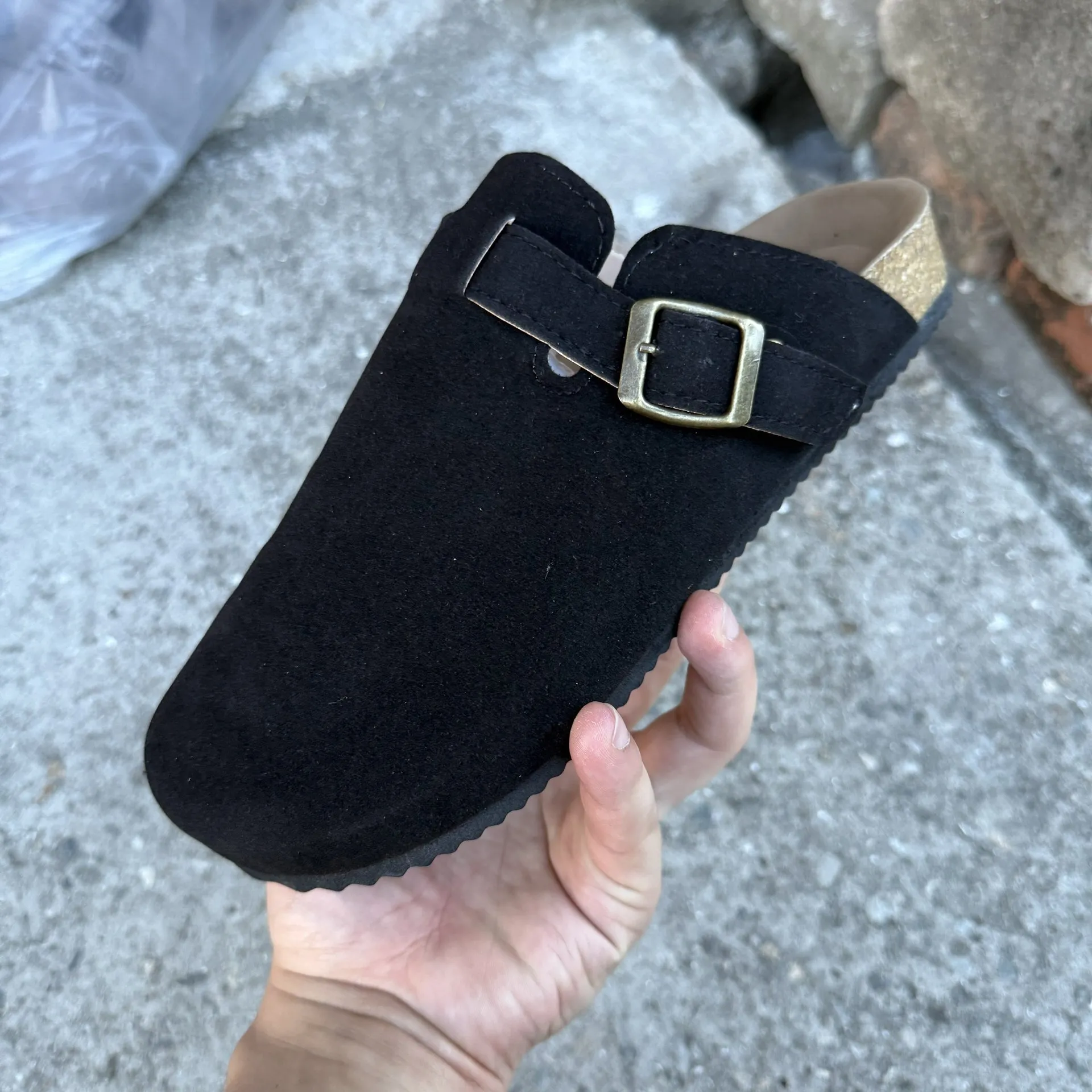Womens Multi Colour Suede Clog Slippers With Adjustable Buckle_voghion.com