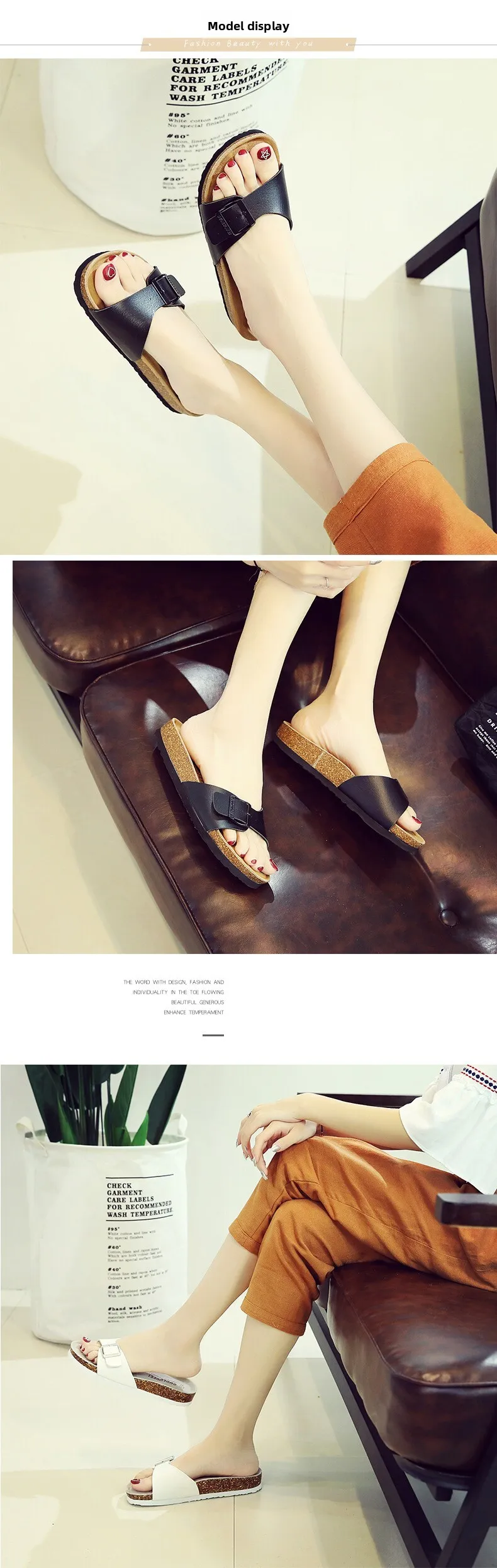 Womens Multi Color Adjustable Buckle Sandals Soft Cork Footbed_voghion.com
