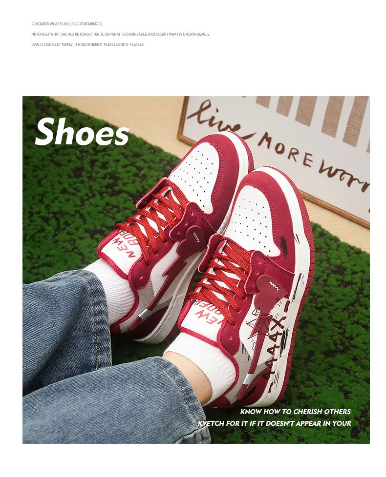Unisex Red White Heart Graffiti Skate Sneakers Leather Upper For Street Style Daily Walking_vogvips.com