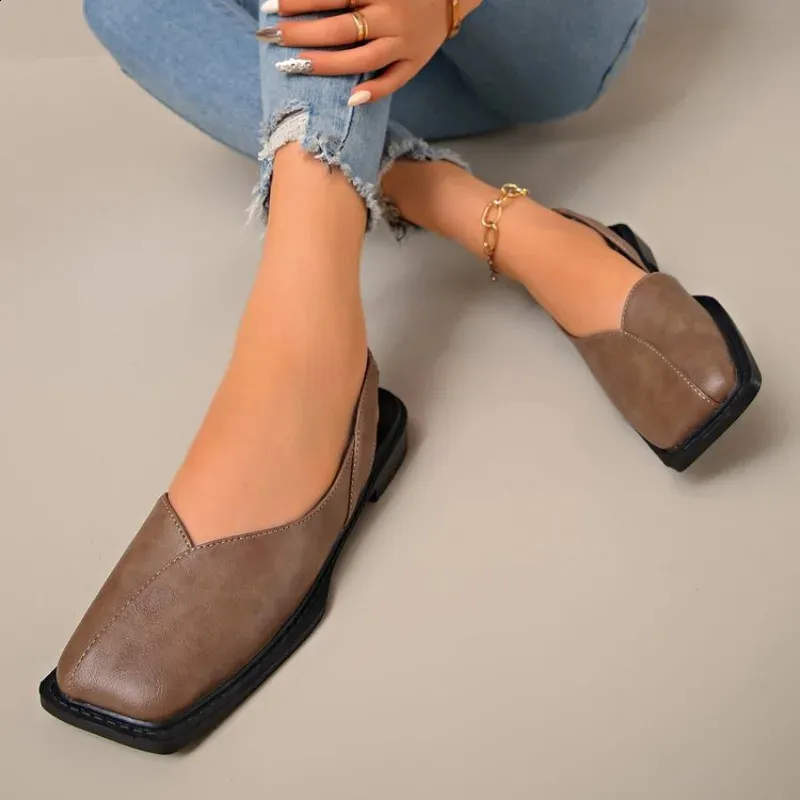 Women Summer Rear Hollow Shallow Square Head Low Heel Shoes Fashionab Comfortable Sandals 260528_voghion.com
