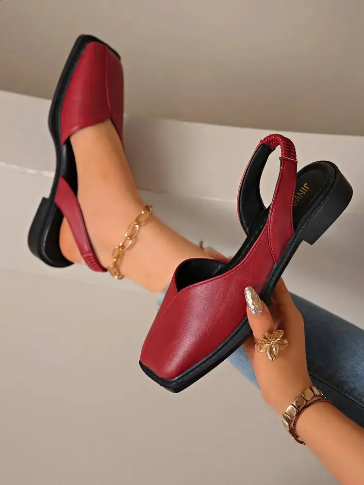 Women's Square Toe Low Heel Sandals Comfortable Summer Footwear_voghion.com