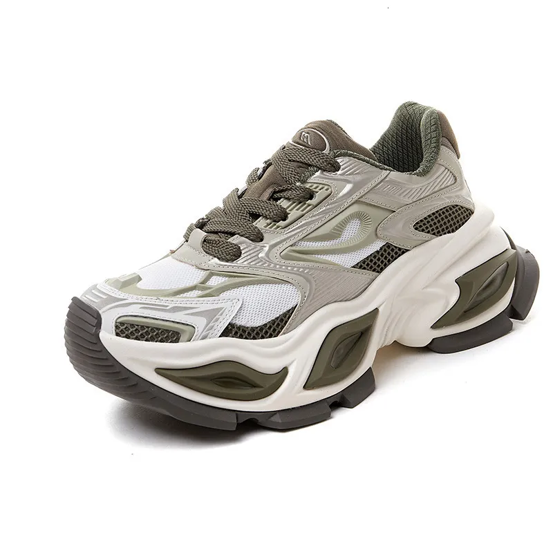Unisex Beige White Chunky Dad Sneakers Breathable Mesh Upper Non Slip Thick Sole For Street Style Daily Walking_voghion.com