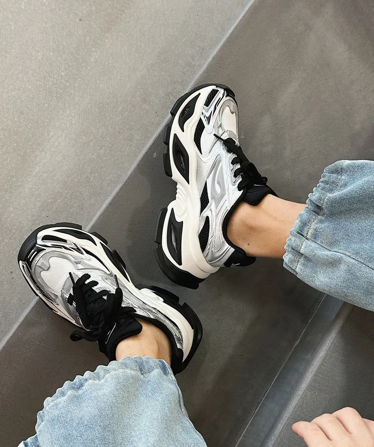 Beige White Chunky Dad Sneakers Breathable Mesh Walking Shoes_voghion.com