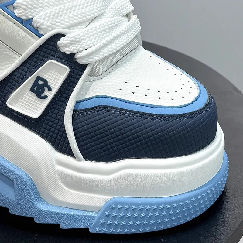 Men Black White Chunky Platform Sneakers For Fitness Training_voghion.com