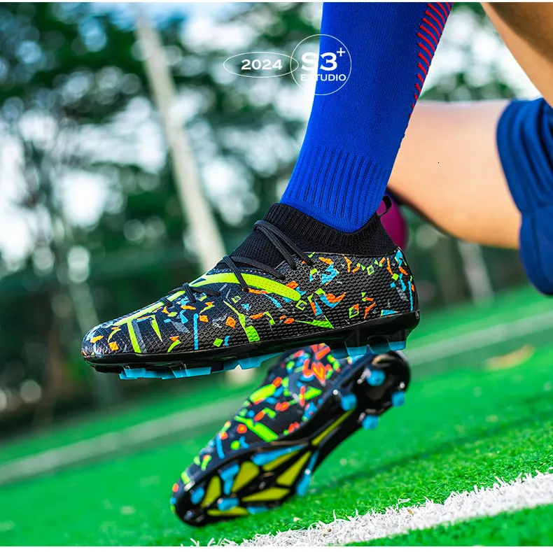 Mens Pink Green Firm Ground Soccer Cleats Breathable Knit For Professional Football Training_vogvips.com