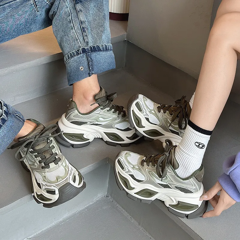 Unisex Beige White Chunky Dad Sneakers Breathable Mesh Upper Non Slip Thick Sole For Street Style Daily Walking_voghion.com