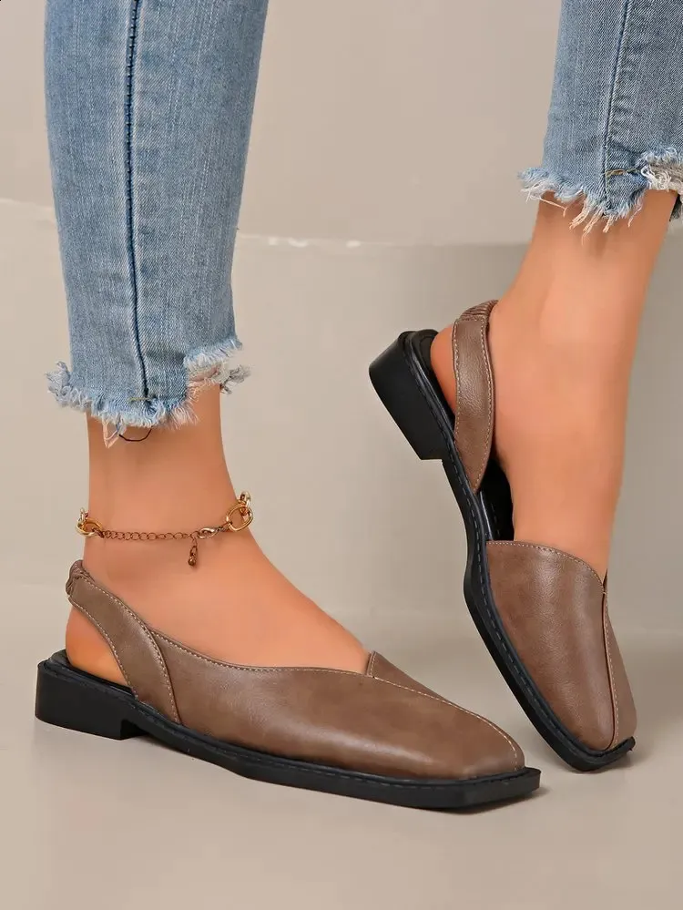Women's Square Toe Low Heel Sandals Comfortable Summer Footwear_voghion.com