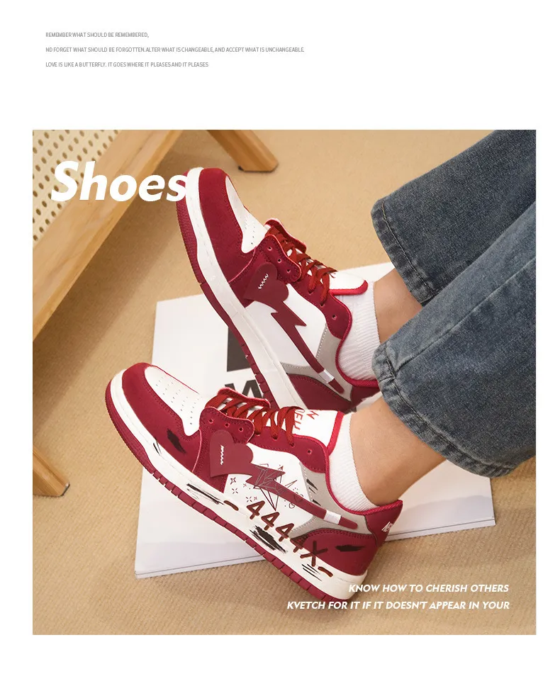 Unisex Red White Heart Graffiti Skate Sneakers Leather Upper For Street Style Daily Walking_vogvips.com