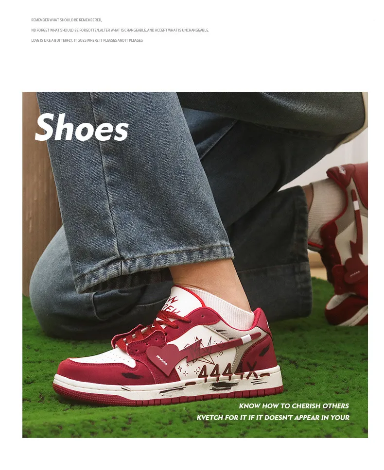 Unisex Red White Heart Graffiti Skate Sneakers Leather Upper For Street Style Daily Walking_vogvips.com